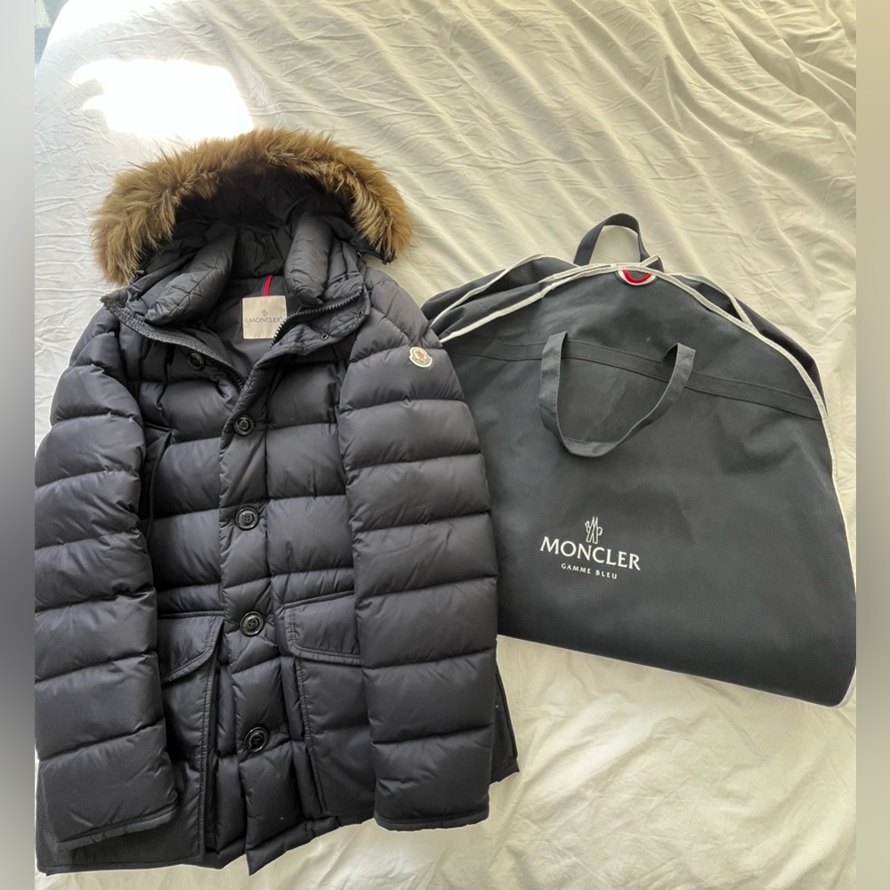 Moncler Navy Cluny Down Filled Puffer Jacket in Size 3